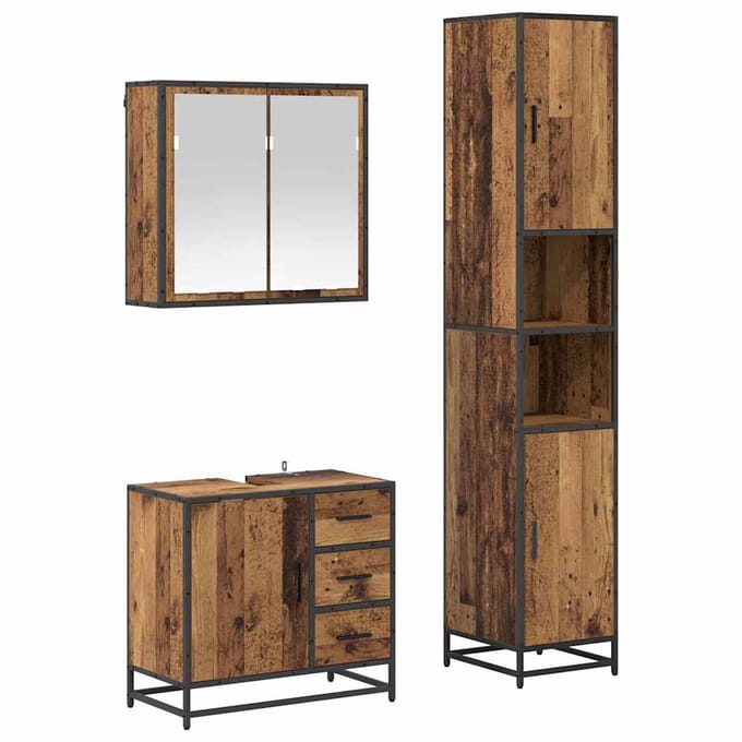 vidaXL - Badkamermeubel - Set - 3 - st - Oud - Hout - Bewerkt - hout