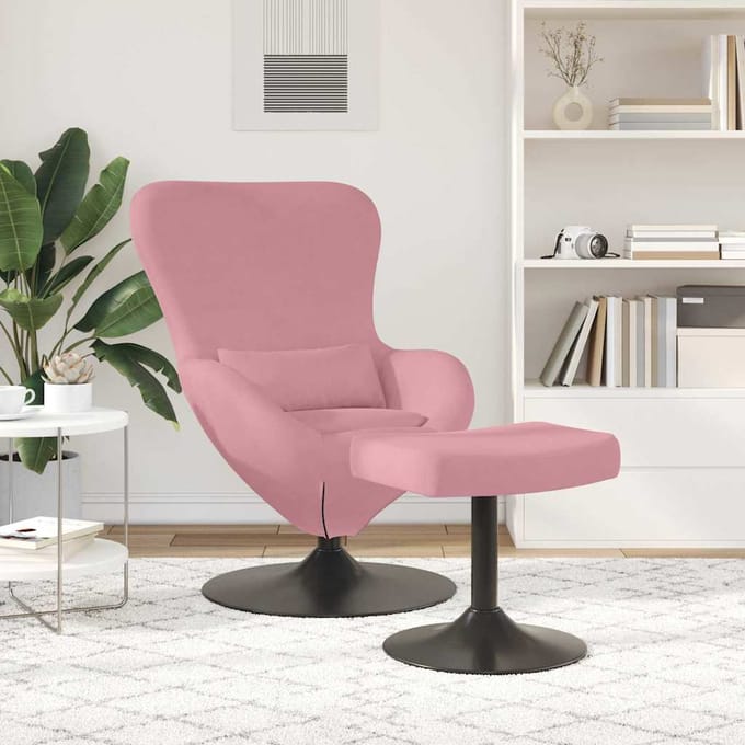 vidaXL - Ei - Stoel - met - Voetensteun - Roze - Fluweel