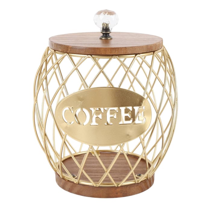 Porte-capsules à café en forme de fruit, rangement élégant pour dosettes de café avec couvercle à base en bois, décoration intérieure, or or