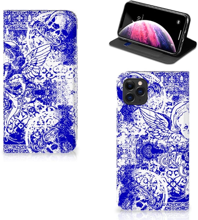 Mobiel BookCase Apple iPhone 11 Pro Max Angel Skull Blauw