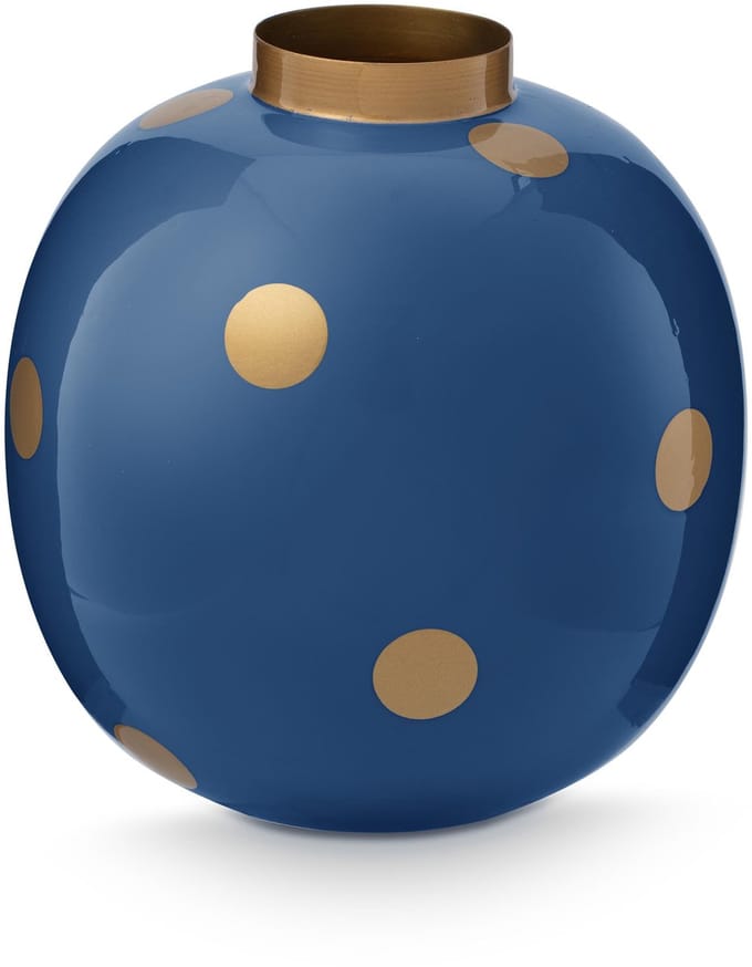 Pip Studio Vaas Dots - Bloemenvaas van Metaal - Navy/ Goud - 23cm