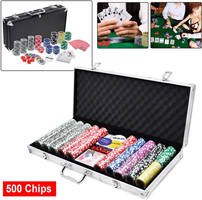 Pokerset met 500 Laser Pokerchips en Accessoires voor Texas Hold'em
