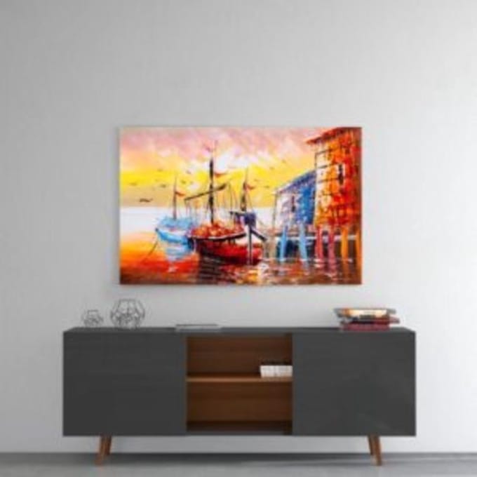 Illustration Ships Glas schilderij  110x70 cm