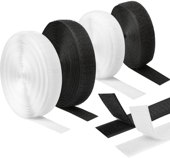 tape for sewing, 4 pieces, 16 mm x 5 m, fastener for sewing with hook and loop strap, black and white, double-sided - ShopVlot