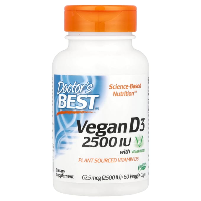 Doctor's Best, Vitamine D3 Végétalienne avec Vitashine D3, 2 500 UI, 60 gélules végétales