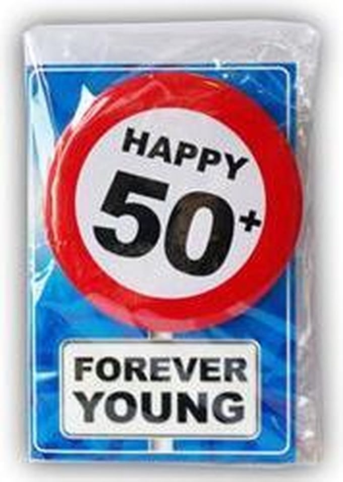 Verjaardagskaart met button 50 jaar