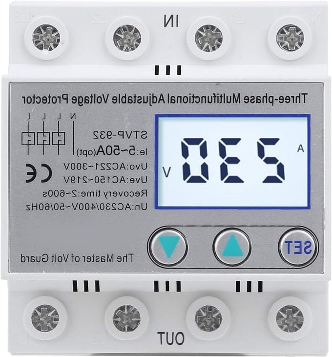 Verstelbare Spanning Protector voor 3-fase 4-draad, LCD Scherm, Multifunctioneel, Voltage Bescherming en Resetfunctie, 230V/400VAC (50A)