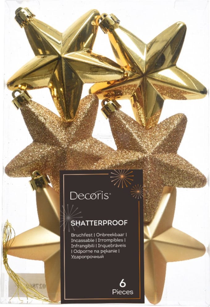Kerstboom decoratie sterren goud 6 stuks 7 cm