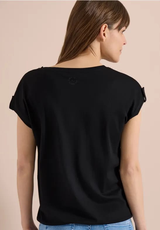 Shirt met ronde hals en omslagdetail
