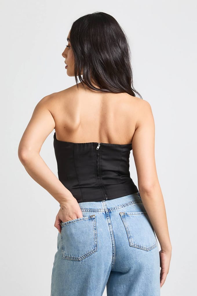 boohoo Dames Satijnen Bandeau Corset Top | Zwart | Maat: 38