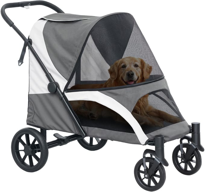 PawHut-Hundewagen-Polyester, Stahl-124L x 67B x 100H cm-Dunkelgrau