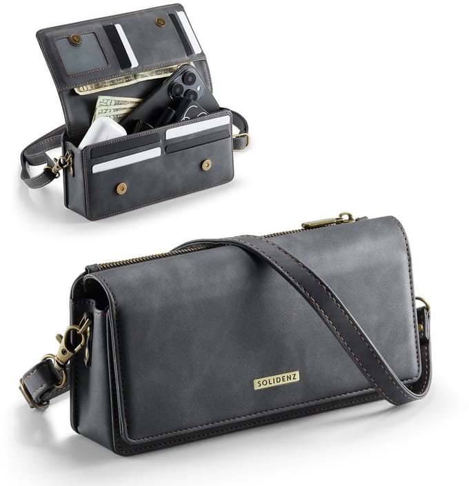 Solidenz Universele Schoudertas voor Telefoon en Portemonnee tot 7.5 inch - Zwart