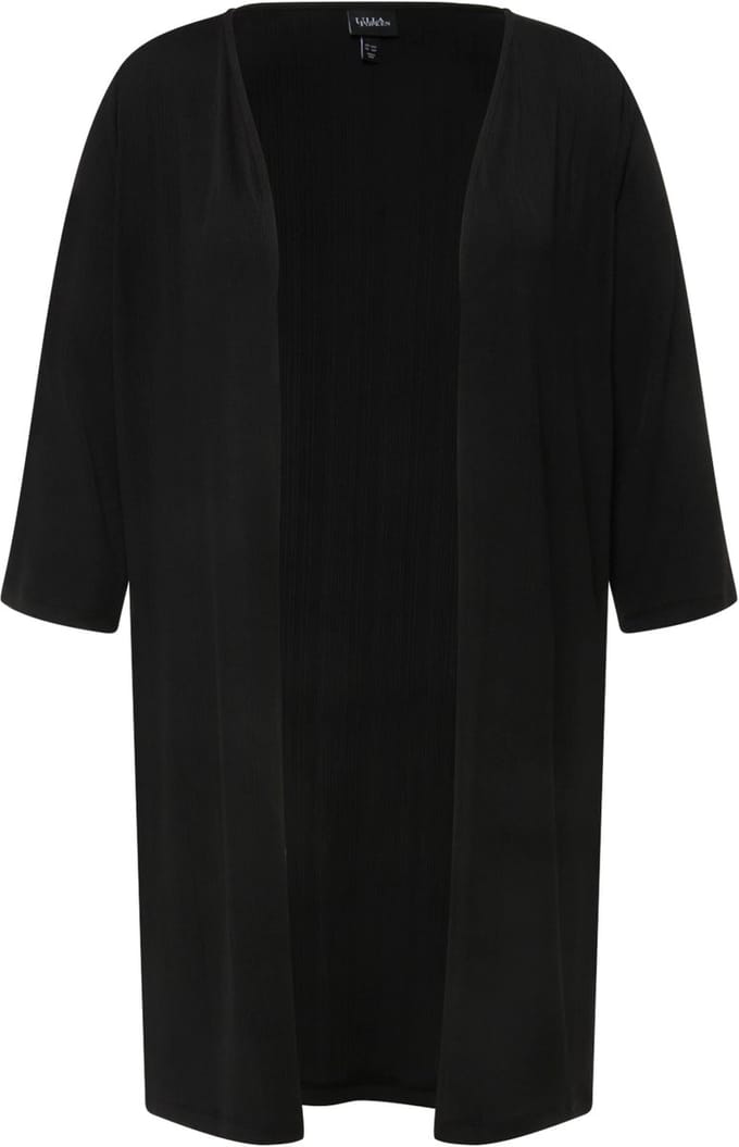 Ulla Popken - Dames - Lange jas ribjersey open model V-hals - Zwart - Maat 42+