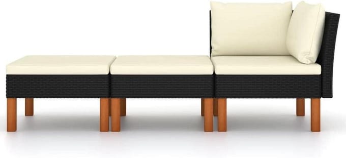 Modulaire voetenbank - Lounge set - Buiten ontspannen - Eucalyptus frame - 645 cm breed - Zwart