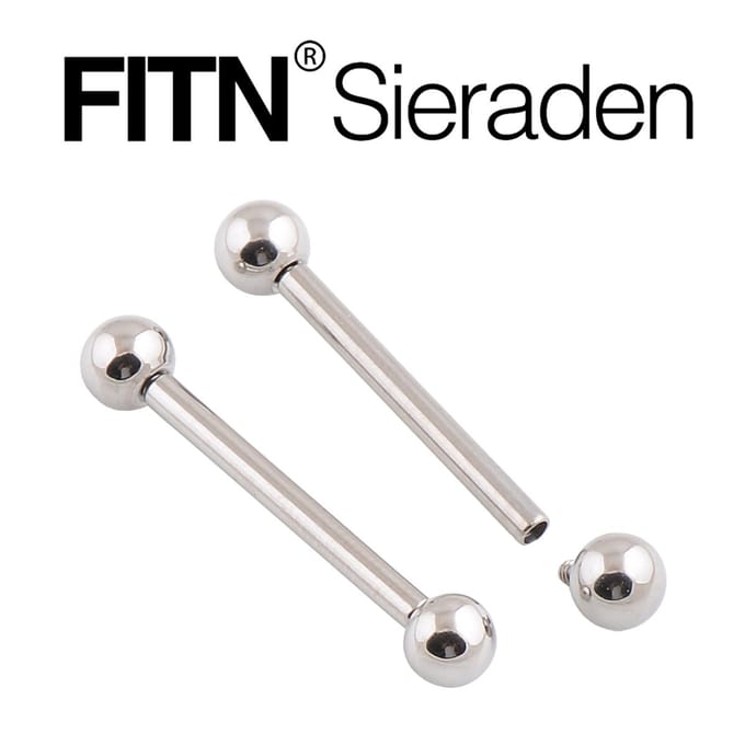 FITN-TBBB-Titanium Internally Threaded Oorpiercing-Zilver Kleurige-1.6*12*4mm-Labret piercing -Traguspiercing Classic