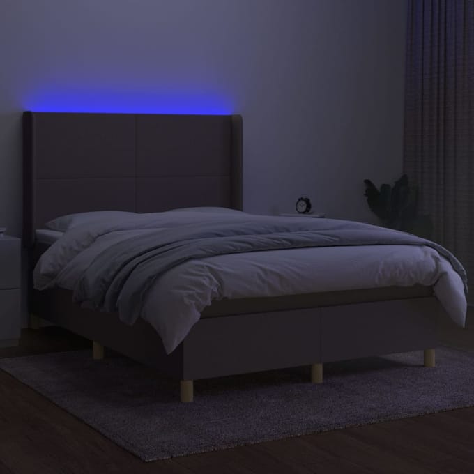 vidaXL - Boxspring - met - matras - en - LED - stof - taupe - 140x200 - cm