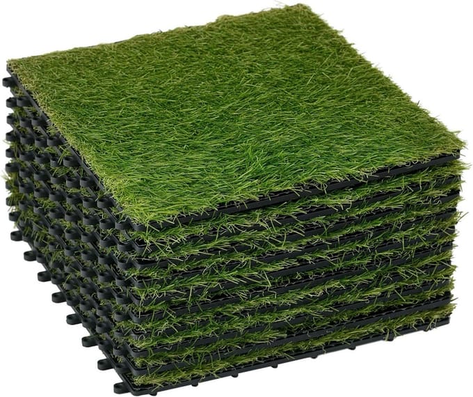 Kunstgras Tegels - Set van 10 - 30x30 cm - 3,5 cm Dik - Geruite Structuur - Interconnecterend - Groen