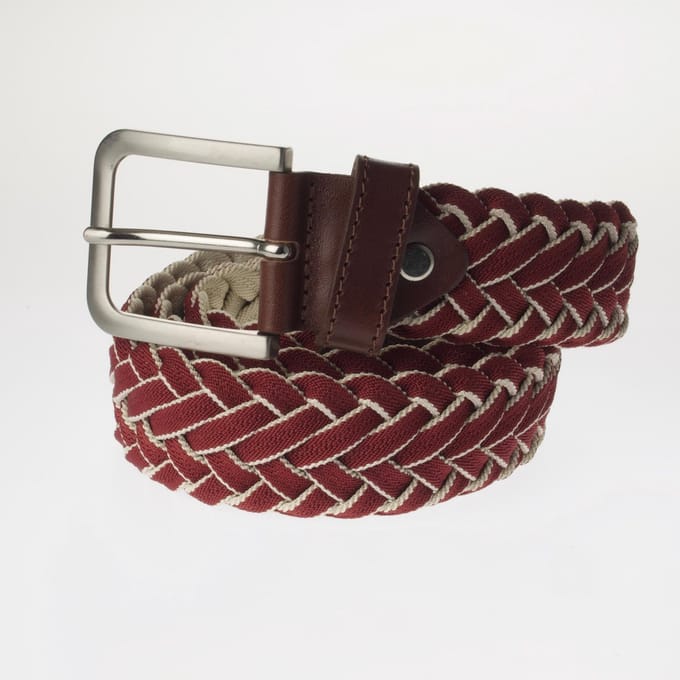 Geweven Heren Riem - Osso - Italiaans Design – Wit/Bordeaux-Rood – 105cm