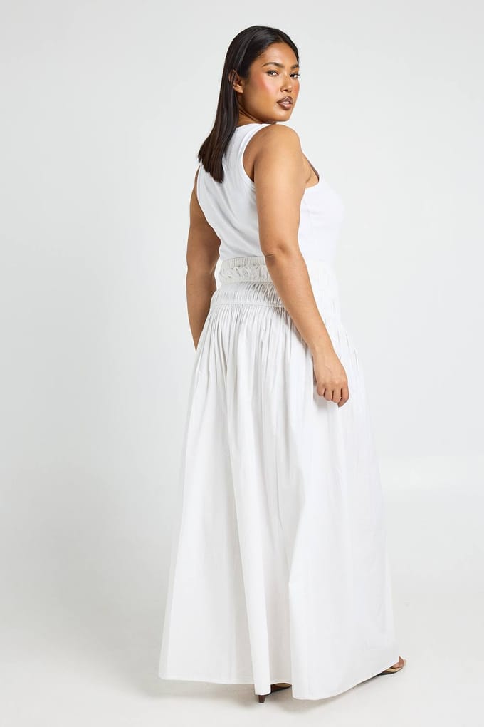 boohoo Dames Plus Geplooid Maxi Rok | Wit | Maat: 48