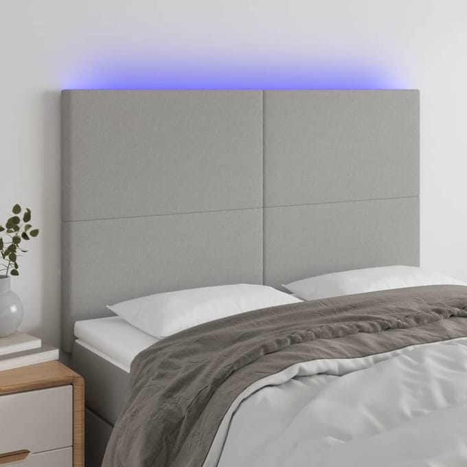 vidaXL - Hoofdbord - LED - 144x5x118/128 - cm - stof - lichtgrijs