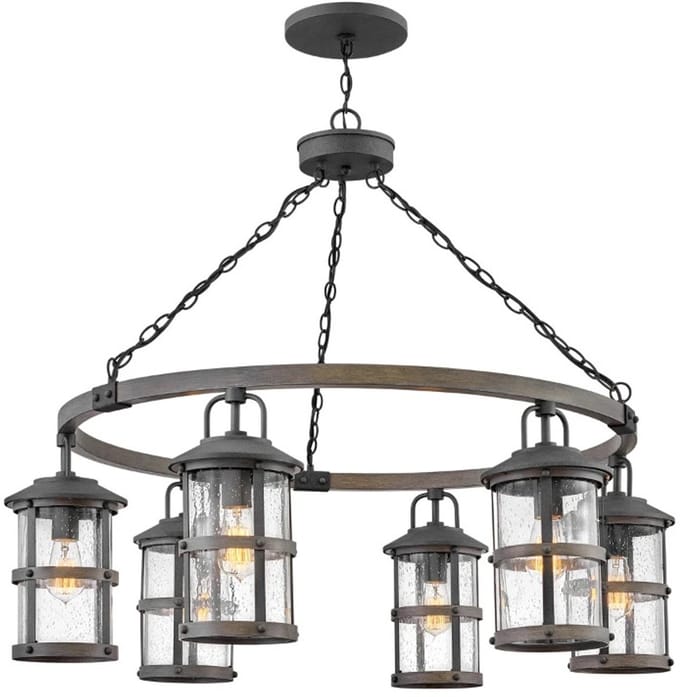 Hinkley LED Kroonluchter | 6X E27 Max 60W | IP44 | Dimbaar | Aged Zinc with Driftwood Grey