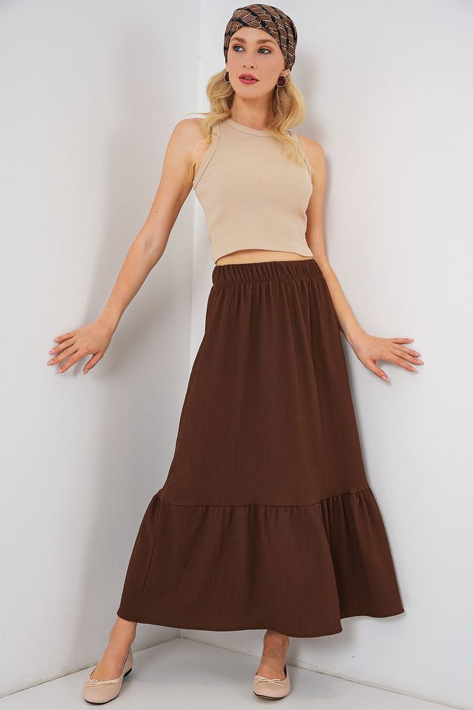 Gestructureerde Maxi Breirok met Elastische Taille