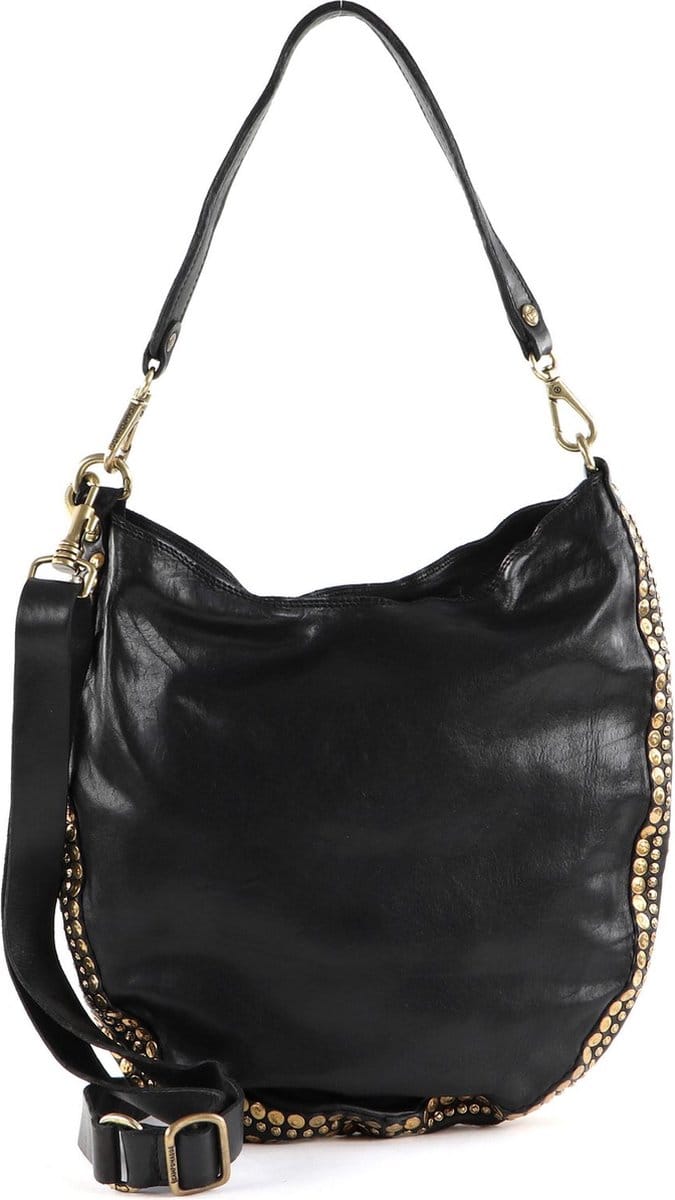 CAMPOMAGGI Leren Schoudertas Shoulder Bag Nero Zwart