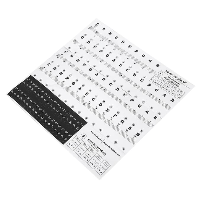 Autocollants pour Piano Partition Clavier PVC Noir Blanc Chiffres Notes pour Enfants Débutants white