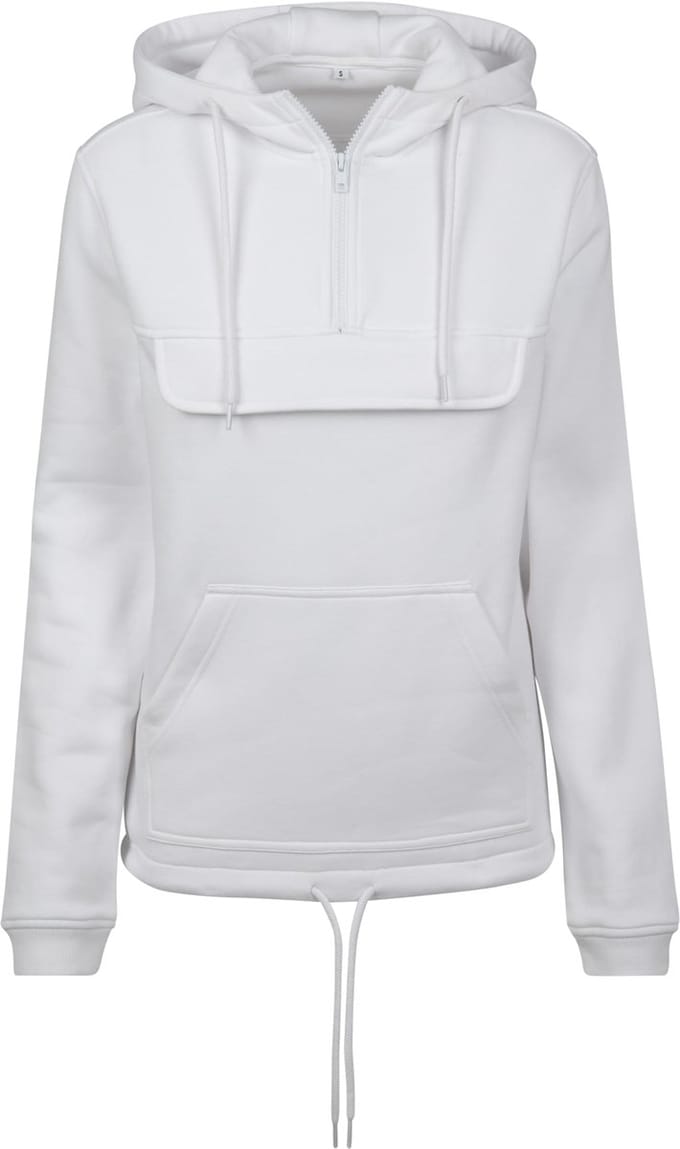 Build Your Brand - Sweat Pullover Dames Hoodie met halve Rits - White maat L