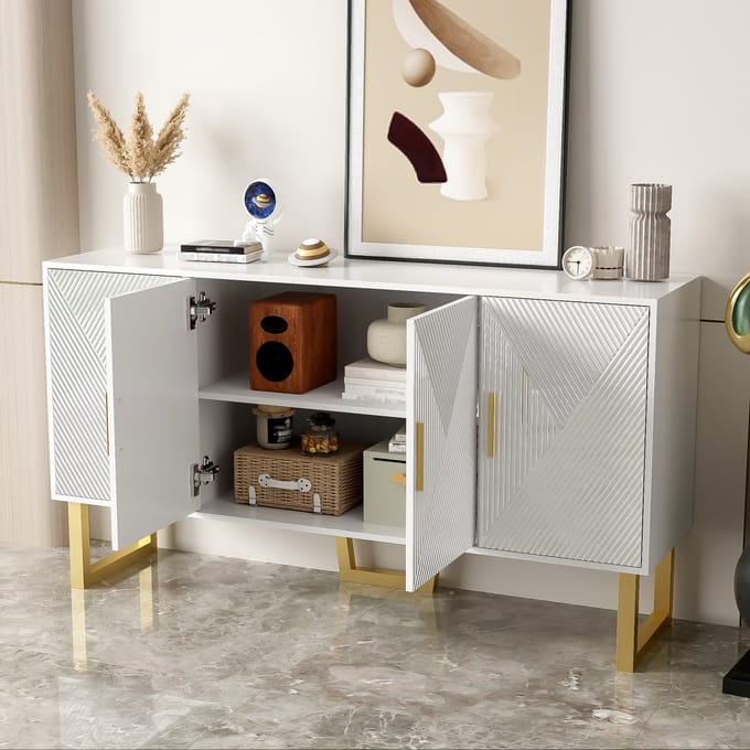 STILVORA Dressoirs - Opbergkast Met Hoogglans Deuren En Verstelbare Planken - Modern Design - MDF - Wit - 150x40x82 cm