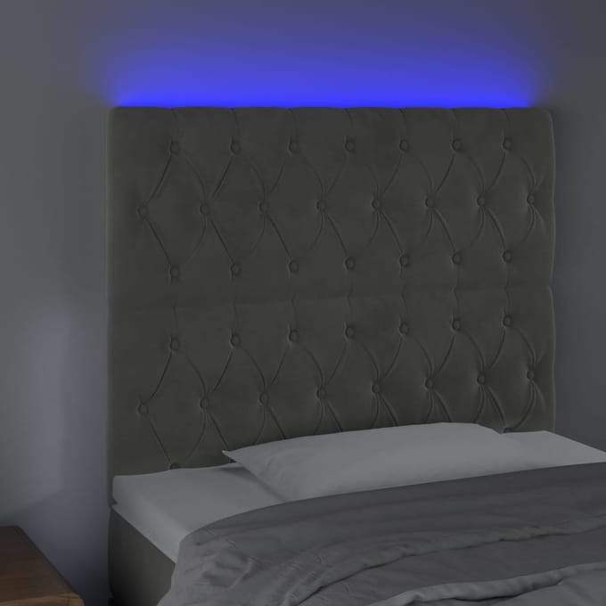 vidaXL - Hoofdbord - LED - 100x7x118/128 - cm - fluweel - lichtgrijs