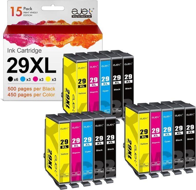 Cartouche d'encre 29XL - ejet - Compatible Epson - Pack de 12 - Multi-couleurs - Jet d'encre