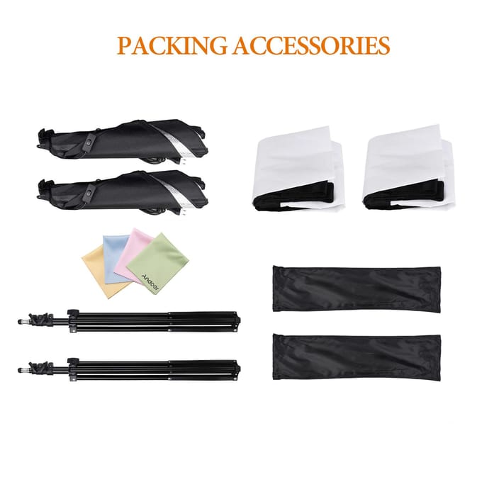 Andoer Studio Fotografie Softbox Kit met 50x70cm Softbox * 2 + 2M Metalen Statief * 2 voor Live EU Plug zwart