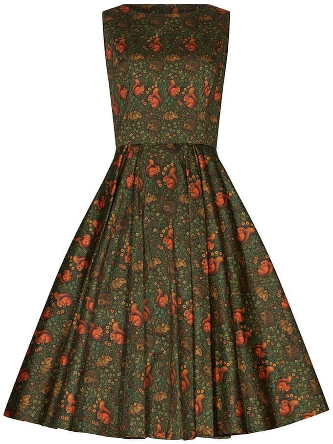Succubus Clothing Audrey Squirrel Friends 50's Swing Jurk Groen