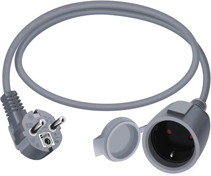 Mini Schuko Verlengsnoer 90° 16A 250V - Geschikt voor Binnen en Buiten (2 Meter)