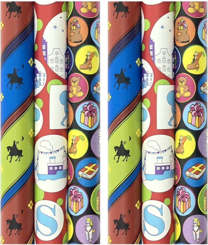 Assortiment Sinterklaas cadeaupapier inpakpapier - 2.5 meter x 50 cm - 6 rollen