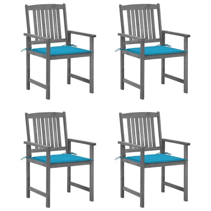 vidaXL - Tuinstoelen - 4 - st - met - kussens - massief - acaciahout - grijs