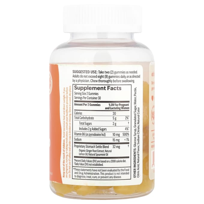 UpSpring, Soulagement des nausées matinales, Gommes Stomach Settle®, Citron Gingembre, 60 gommes véganes