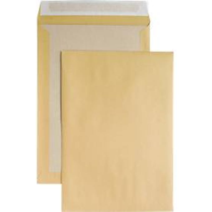 Verzendenvelop, B4, kartonnen achterkant en kleefsluiting, zonder venster, bruin, 125 st.