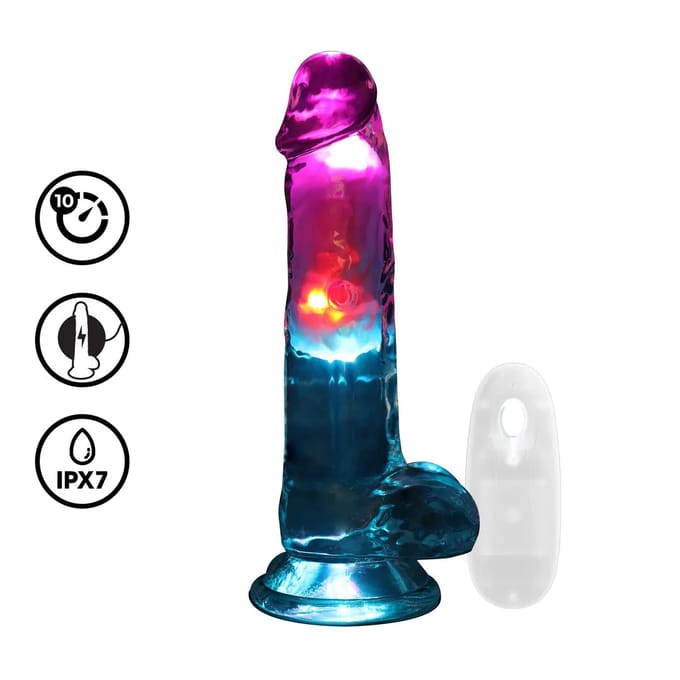 LED Vibrating Straight Cock with Balls - 7" / 18 cm - Transparent