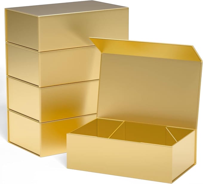Gouden geschenkdozen 30 x 15 x 10 cm met magnetische sluiting