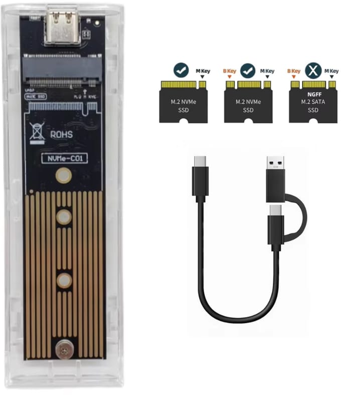 Delmark SSD Behuizing – M.2 NVMe PCIe – 10Gbps – Transparant – Ondersteunt M-Key & B+M Key – USB 3.1 Type-C
