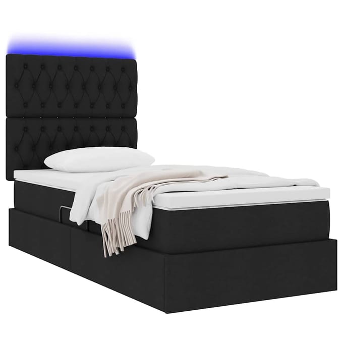 vidaXL - LED - opbergbed - met - matras - Zwart - 100 - x - 200 - cm - Stof