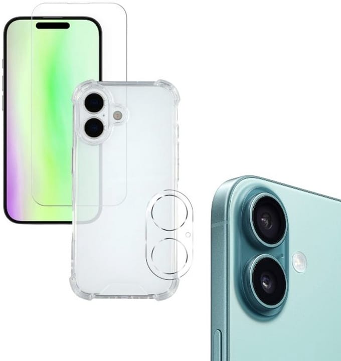 Anti -Shock Silicone hoesje transparant met Screenprotector Glas 2x en Camera lens protector 2x Geschikt voor: iPhone 17
