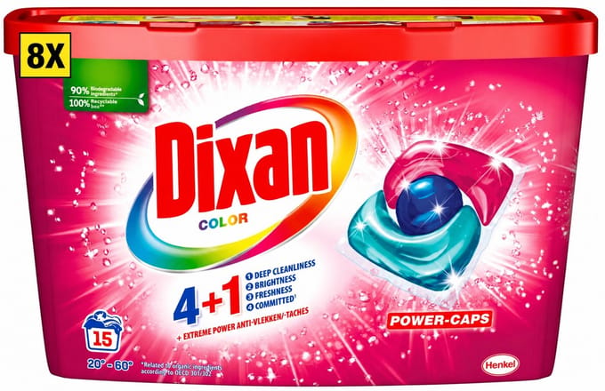 8 x Dixan - Wasmiddelcapsules - Voor gekleurde was - 15 wasbeurten