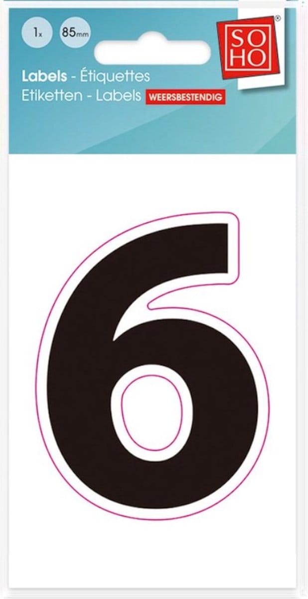 Plakcijfer - Nummer Sticker - 6 - Weerbestendig Ca. 85mm Hoog - Zwart