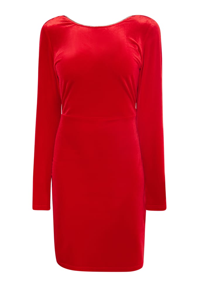 Faina Fluwelen jurkje met strass steentjes Dames rood