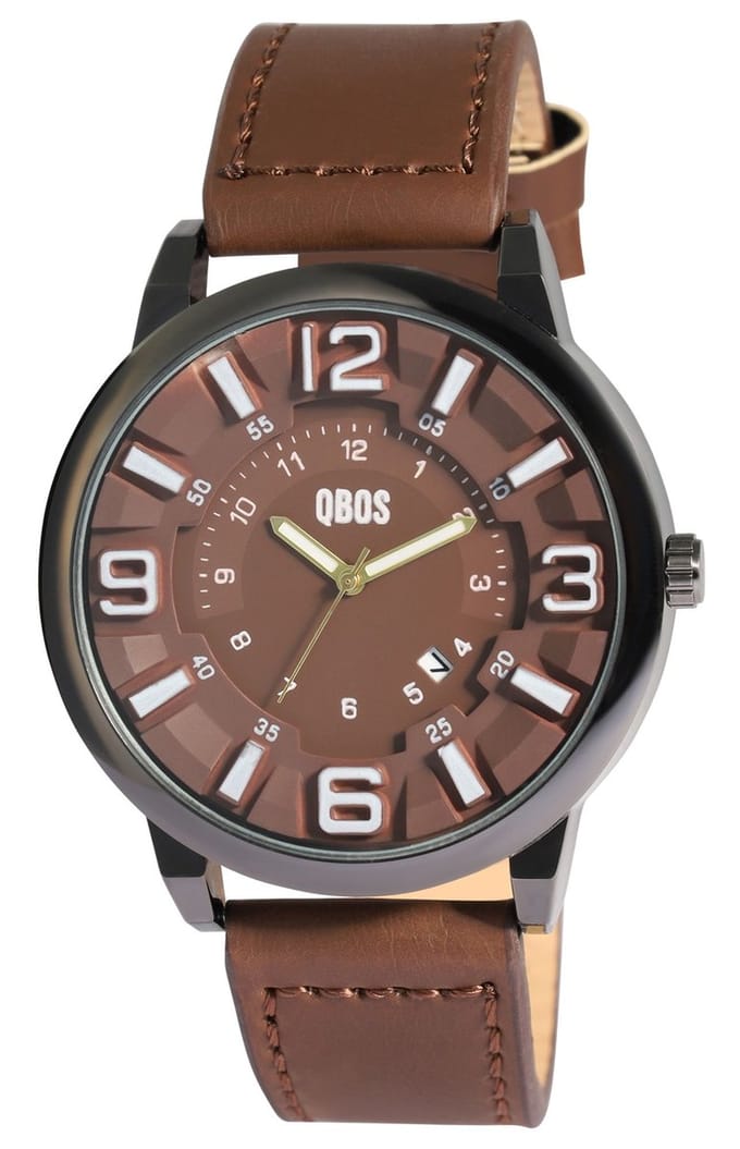 QBOS Herenhorloge kunstleer Datumsweergave