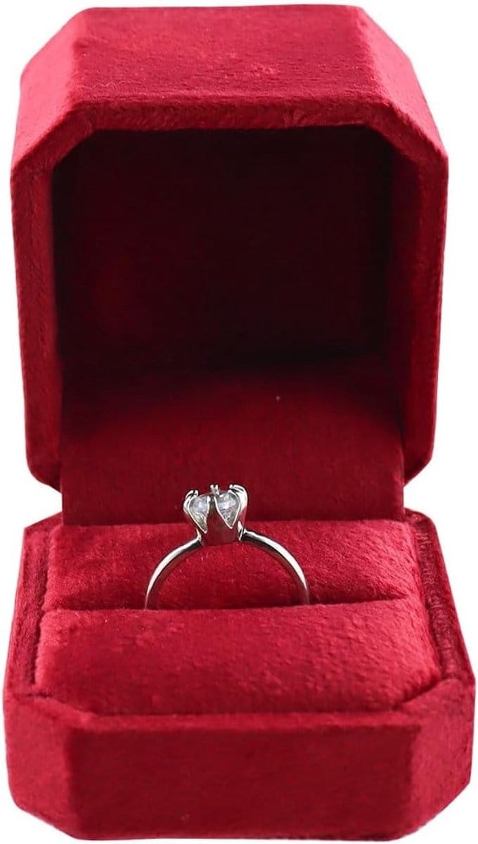 Compacte Velours Ringdoos voor Verlovingen en Bruiloften, Vintage Earringopslag en Romantische Ringbox met Enkele Compartment (Rood)