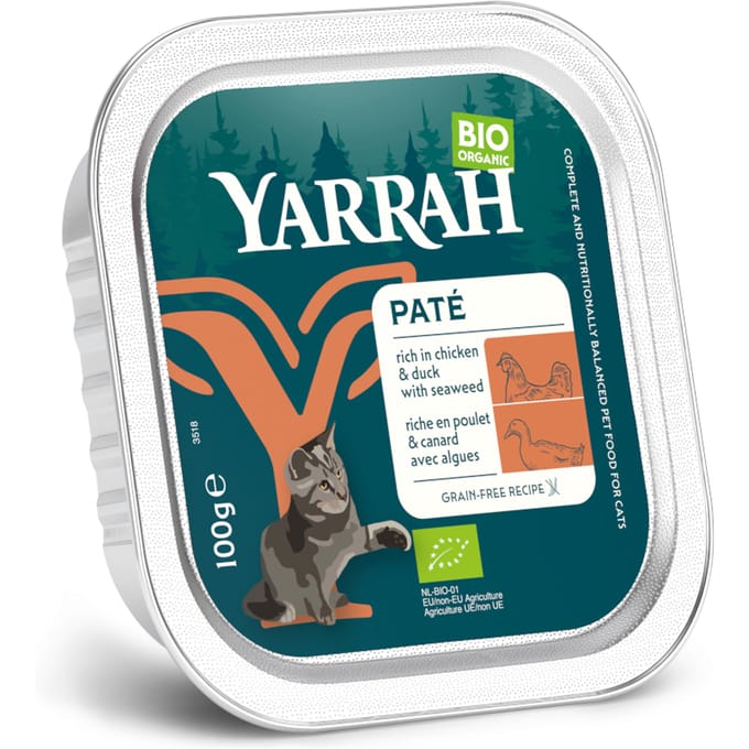 16x100g Yarrah BIO Paté Eend & Zeewier Natvoer voor katten